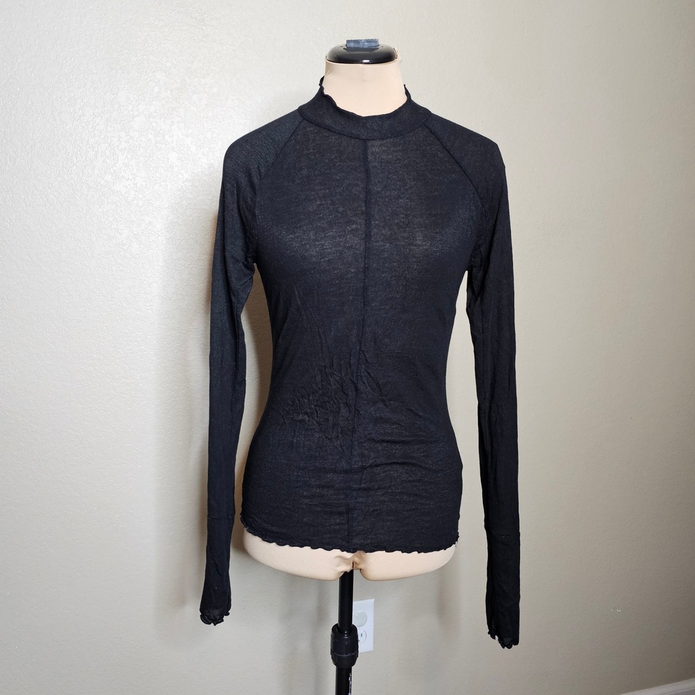 Free People Movement High Jump Solid Long Sleeve Mock Neck Top Black Medium